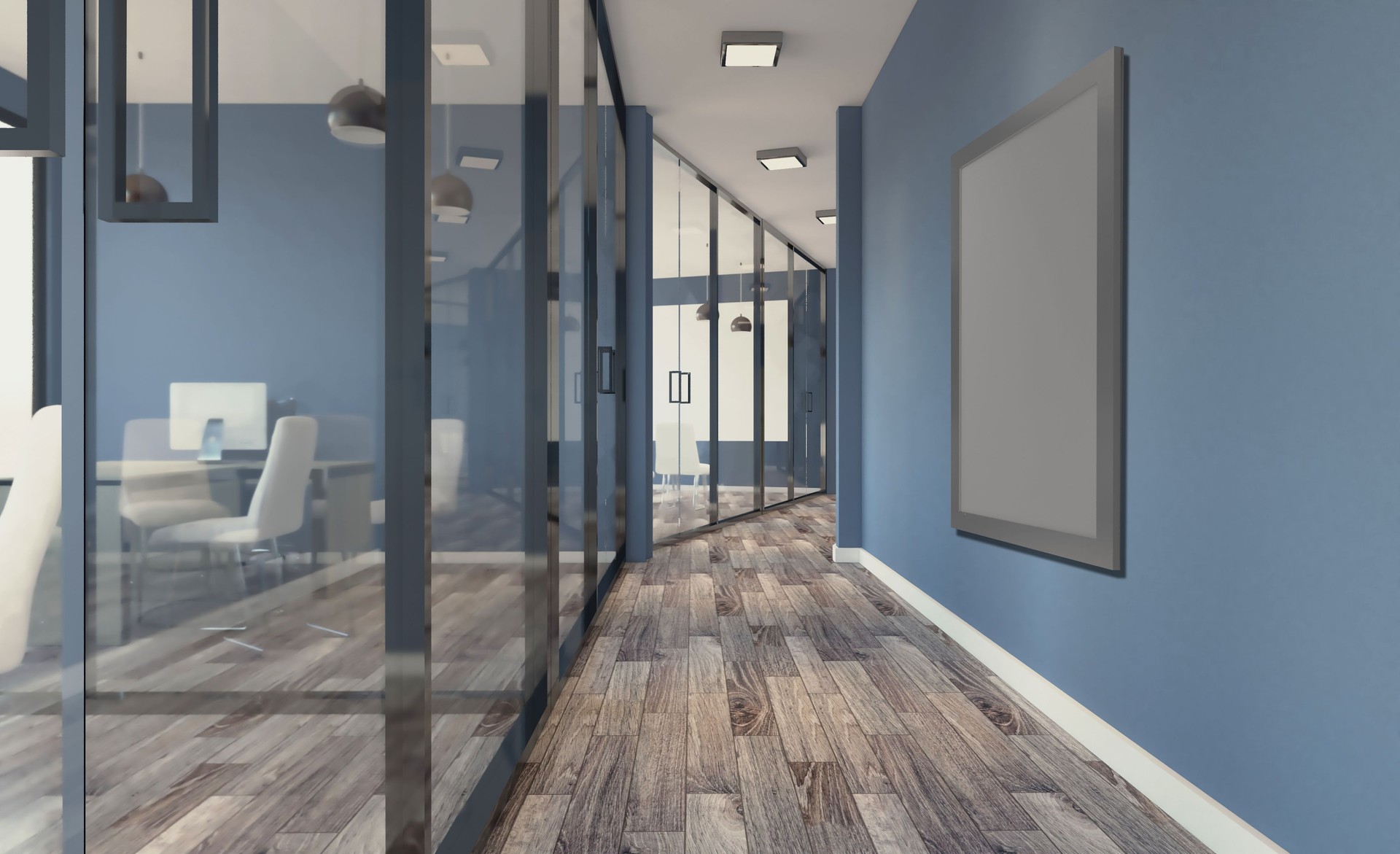 Modern meeting room. 3D rendering.. Sunset
